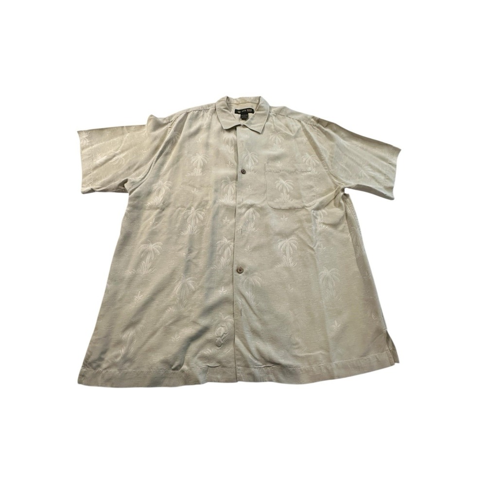 SUN MODA Shirt Men's Large Resort Wear Palm Leaves Hawaiian Aloha Tiki Camp EUC‎